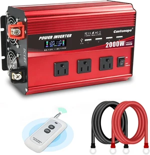 2000W Power Inverter 12V to 110V/120V DC to AC with LCD Display | Remote Controller, 3 x AC Outlets & 4 x 3.1A USB Car Adapter for Car Truck Boat RV Solar System 2000W Power Inverter 12V to 110V/120V DC to AC with LCD Display | Remote Controller, 3 x AC Outlets & 4 x 3.1A USB Car Adapter for Car Truck Boat RV Solar System