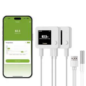 2 Pack WiFi Freezer Alarm Refrigerator Thermometer, App Alerts | Two-sensor freezer/fridge alarm for two rooms or two homes, alerts on power outage or WiFi loss, +/-0.9F at -40F, no hub 2 Pack WiFi Freezer Alarm Refrigerator Thermometer, App Alerts | Two-sensor freezer/fridge alarm for two rooms or two homes, alerts on power outage or WiFi loss, +/-0.9F at -40F, no hub