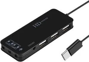 USB C Type C Hubs Audio Adapter External Stereo Sound Card with 3.5mm Headphone & Microphone and 3 USB Jack for Windows, Mac, Linux, PC, Laptops, Desktops, PS4 Computer External,Gaming-Grade(Black) USB C Type C Hubs Audio Adapter External Stereo Sound Card with 3.5mm Headphone & Microphone and 3 USB Jack for Windows, Mac, Linux, PC, Laptops, Desktops, PS4 Computer External,Gaming-Grade(Black)