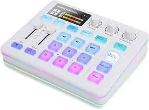 Portable Audio Mixer & Live Sound Card with Voice Changer, RGB Gaming Lights, Bluetooth Accompaniment, Compatible with, PC, for Streaming and Podcasting (White) Portable Audio Mixer & Live Sound Card with Voice Changer, RGB Gaming Lights, Bluetooth Accompaniment, Compatible with, PC, for Streaming and Podcasting (White)