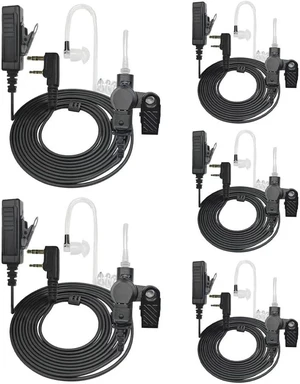 5-Pack Covert 2-Pin Air Tube Surveillance Earpiece with Mic PTT Fits Pxton PX-888S, Baofeng UV-5R, BF888S, Retevis H777, RT21 5-Pack Covert 2-Pin Air Tube Surveillance Earpiece with Mic PTT Fits Pxton PX-888S, Baofeng UV-5R, BF888S, Retevis H777, RT21