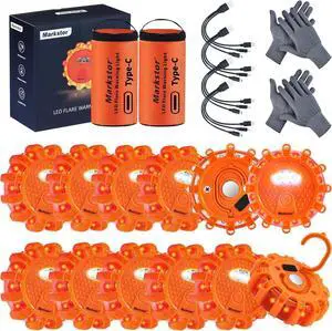 12Pack LED Road Flares,Rechargeable Emergency Safety Kit | Type-C rechargeable, high visibility emergency warning lights, waterproof portable roadside safety beacon for car truck 12Pack LED Road Flares,Rechargeable Emergency Safety Kit | Type-C rechargeable, high visibility emergency warning lights, waterproof portable roadside safety beacon for car truck