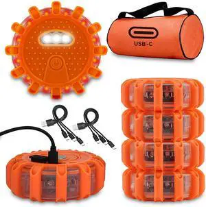 Upgraded USB-C Rechargeable LED Emergency Road Flares (6 Pack) | Large-Size, Waterproof & Crushproof, 9 SOS flash modes, magnetic base, for Vehicles & Boat, roadside flares, 3 in 1 Cable Upgraded USB-C Rechargeable LED Emergency Road Flares (6 Pack) | Large-Size, Waterproof & Crushproof, 9 SOS flash modes, magnetic base, for Vehicles & Boat, roadside flares, 3 in 1 Cable