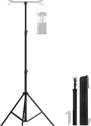 Telescopic Height Adjustable Camping Lantern Tripod Stand | 2-Hook Lantern / Light Hanger Holder for Outdoor Camping Tent RV, Night Fishing & Patio Telescopic Height Adjustable Camping Lantern Tripod Stand | 2-Hook Lantern / Light Hanger Holder for Outdoor Camping Tent RV, Night Fishing & Patio