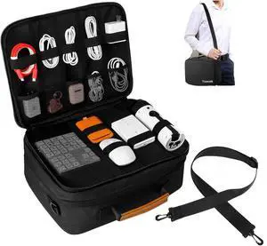 Extra Large Electronics Organizer Travel Case, Cable Organizer Bag with Shoulder Strap, Electronics Accessories Storage Double Layer Bags for Cord, Tablet, Headphone, Charger, Tools, DJ Gifts-Black Extra Large Electronics Organizer Travel Case, Cable Organizer Bag with Shoulder Strap, Electronics Accessories Storage Double Layer Bags for Cord, Tablet, Headphone, Charger, Tools, DJ Gifts-Black