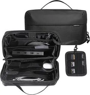 Tech Pouch - Water-Resistant Electronics Travel Organizer with 20+ Compartments, Spacious Cord Organizer for Cables, Chargers, SD Cards, Airplane Travel Essentials, Black Tech Pouch - Water-Resistant Electronics Travel Organizer with 20+ Compartments, Spacious Cord Organizer for Cables, Chargers, SD Cards, Airplane Travel Essentials, Black