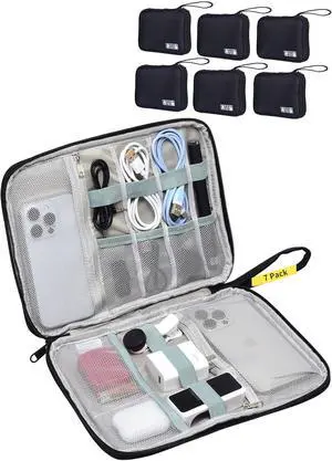 7 Pack Electronics Travel Organizer Case for Chargers and Cords | Large Travel Cable Organizer Pouch Electronic Accessories Carry Case for Power Bank, SD Card, Phone, Earphone Black 7 Pack Electronics Travel Organizer Case for Chargers and Cords | Large Travel Cable Organizer Pouch Electronic Accessories Carry Case for Power Bank, SD Card, Phone, Earphone Black