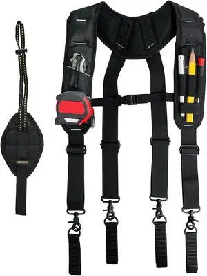 Tool Belt Suspenders for Men with Magnetic Wristband,Heavy Duty Work Suspender for Construction Electricians Carpenter Framer Tool Belts,Black Tool Belt Suspenders for Men with Magnetic Wristband,Heavy Duty Work Suspender for Construction Electricians Carpenter Framer Tool Belts,Black