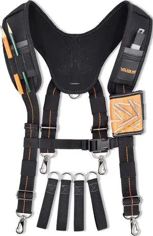 Heavy-Duty Tool Belt Suspenders, Carpenter Tool Belt Suspenders | 6-In-1 Carpenter Suspenders With Magnetic Wristband, Comfy Padded Tool Belt Shoulder Straps, 2.5"-Wide Tool Pouch Suspenders Heavy-Duty Tool Belt Suspenders, Carpenter Tool Belt Suspenders | 6-In-1 Carpenter Suspenders With Magnetic Wristband, Comfy Padded Tool Belt Shoulder Straps, 2.5"-Wide Tool Pouch Suspenders