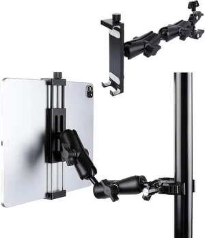 Aluminum Dual-Arm Tablet Mount with Super Clamp Fits 0.5"-2" Rails, Mic Stand Side Mount for iPad Pro 12.9/Air/Mini, Galaxy Tab, 4.7-12.9" Tablets Aluminum Dual-Arm Tablet Mount with Super Clamp Fits 0.5"-2" Rails, Mic Stand Side Mount for iPad Pro 12.9/Air/Mini, Galaxy Tab, 4.7-12.9" Tablets