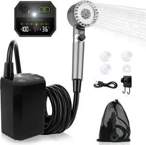 Portable Camping Shower, 6000mAh Rechargeable Portable Shower Pump with LED Temperature Display, IPX8 Camp Shower, 6 Water Pressure Levels for Camping, Hiking, Pet Bath & Car Wash Portable Camping Shower, 6000mAh Rechargeable Portable Shower Pump with LED Temperature Display, IPX8 Camp Shower, 6 Water Pressure Levels for Camping, Hiking, Pet Bath & Car Wash