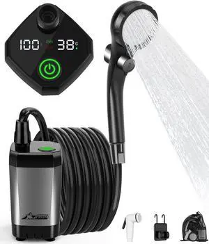 Portable Shower for Camping, 6000mAh Outdoor Electric Shower Rechargeable Pump with ligent Digital Display, Camping Shower Head Nozzle for Camping, Hiking, Traveling, Washing Portable Shower for Camping, 6000mAh Outdoor Electric Shower Rechargeable Pump with ligent Digital Display, Camping Shower Head Nozzle for Camping, Hiking, Traveling, Washing