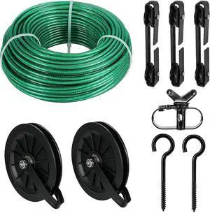 Outdoor Clothesline Kit, 150ft Clothes Line Pulley Kit | 3/16 Green PVC Coated Galvanized Cable, 6.3" Clothesline Pulleys, 3 Separators, M8 Hooks & Tightener for Backyard Drying Outdoor Clothesline Kit, 150ft Clothes Line Pulley Kit | 3/16 Green PVC Coated Galvanized Cable, 6.3" Clothesline Pulleys, 3 Separators, M8 Hooks & Tightener for Backyard Drying