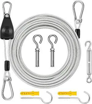 50FT Outdoor Clothesline Wire Rope System, Adjustable Steel Laundry Line with Pulley & Turnbuckle, Heavy Duty Clothes Line for Backyard, Travel & Outdoor Drying (Clear) 50FT Outdoor Clothesline Wire Rope System, Adjustable Steel Laundry Line with Pulley & Turnbuckle, Heavy Duty Clothes Line for Backyard, Travel & Outdoor Drying (Clear)