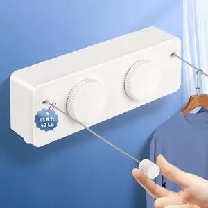 Retractable Clothesline Indoor Outside Heavy-Duty, Upgrade 304 Double Stainless Steel Shower Room Clothes line, Fit Rv Balcony Courtyards Indoor Drying Rack Clothesline, 13.8ft Retractable Clothesline Indoor Outside Heavy-Duty, Upgrade 304 Double Stainless Steel Shower Room Clothes line, Fit Rv Balcony Courtyards Indoor Drying Rack Clothesline, 13.8ft