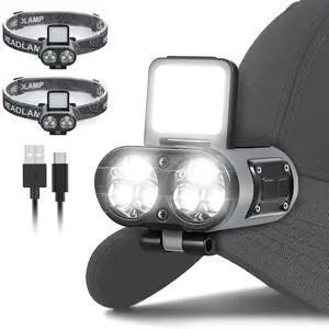 2 Pack LED Hard Hat Light, 900LM Rechargeable Dimmable Clip on Cap Lights | 2-in-1 Hat Light & Headlamp, 6 Modes, 180° Adjustable, Up to 80H Runtime, LCD Display, IPX4, Carabiners for Camping and Work 2 Pack LED Hard Hat Light, 900LM Rechargeable Dimmable Clip on Cap Lights | 2-in-1 Hat Light & Headlamp, 6 Modes, 180° Adjustable, Up to 80H Runtime, LCD Display, IPX4, Carabiners for Camping and Work