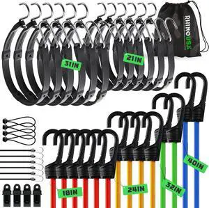 Heavy Duty Bungee Cords & Straps Bundle 28-Piece Assorted Set + 12 Rubber Outdoor Bungees with Adjustable Hooks, Tarp Clips, Canopy Ties, Ball Bungie Weather & UV Resistant Heavy Duty Bungee Cords & Straps Bundle 28-Piece Assorted Set + 12 Rubber Outdoor Bungees with Adjustable Hooks, Tarp Clips, Canopy Ties, Ball Bungie Weather & UV Resistant