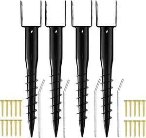 Premium No Dig Ground Anchor Black U-Model Screw in Post Stakes | Heavy Duty 27" Long Metal Fence Anchor Fits Full Sized 4"x4" Posts, Great for Mailbox or Fence Posts and Sign Posts, 4-Pack. Premium No Dig Ground Anchor Black U-Model Screw in Post Stakes | Heavy Duty 27" Long Metal Fence Anchor Fits Full Sized 4"x4" Posts, Great for Mailbox or Fence Posts and Sign Posts, 4-Pack.