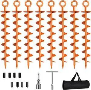 Ground Anchor Screw in, 8 Pack Spiral Trampoline Anchors with Nut and Tool Swing Set Anchors Tent Stakes High Wind Heavy Duty for Sheds, Carports, Mobile Home Orange Ground Anchor Screw in, 8 Pack Spiral Trampoline Anchors with Nut and Tool Swing Set Anchors Tent Stakes High Wind Heavy Duty for Sheds, Carports, Mobile Home Orange