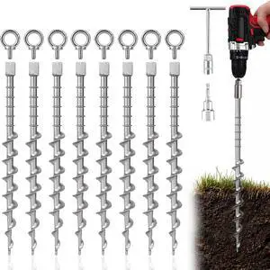 8 Pcs 12" Heavy Duty Aluminum Ground Anchors Screw in Tent Stakes | 8mm Adapter & Loops Included, Drill-Ready & Removable, Heavy Duty for Tents, Tarps, Canopies & Swing Sets, Strong Grip 8 Pcs 12" Heavy Duty Aluminum Ground Anchors Screw in Tent Stakes | 8mm Adapter & Loops Included, Drill-Ready & Removable, Heavy Duty for Tents, Tarps, Canopies & Swing Sets, Strong Grip