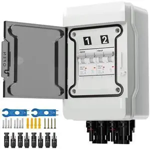 Solar Panel Disconnect Switch with 1000V DC 60Amp Circuit Breakers Solar Combiner Box, IP65 Waterproof PV Breaker Box Without SPD for PV Off-Grid System (60A 2String) Solar Panel Disconnect Switch with 1000V DC 60Amp Circuit Breakers Solar Combiner Box, IP65 Waterproof PV Breaker Box Without SPD for PV Off-Grid System (60A 2String)
