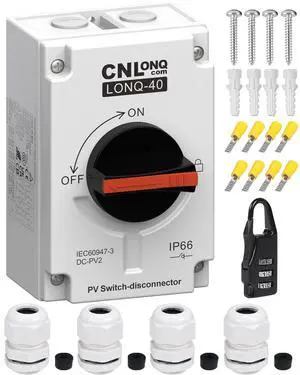 CNLONQ Solar PV Disconnect Switch 32A DC1500V Rapid Shutoff Isolator Switch 4P 1 or 2 Strings with IP66 Waterproof Enclosure for Rooftop Solar Systems, RVs and Boats CNLONQ Solar PV Disconnect Switch 32A DC1500V Rapid Shutoff Isolator Switch 4P 1 or 2 Strings with IP66 Waterproof Enclosure for Rooftop Solar Systems, RVs and Boats