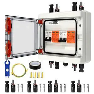 Solar Disconnect Switch, PV Combiner Box 2 String 1000V 40A Solar Surge Protector, IP65 Waterproof, Plug & Play Outdoor Solar Panel System Solar Disconnect Switch, PV Combiner Box 2 String 1000V 40A Solar Surge Protector, IP65 Waterproof, Plug & Play Outdoor Solar Panel System