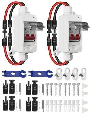 2Pcs Solar Panel Disconnect Switch 32 Amp 500V DC Miniature Circuit Breaker with Plug-and-Play Connector and IP65 Waterproof Box for Outdoor PV or AC Stystem, RV and Solar 2Pcs Solar Panel Disconnect Switch 32 Amp 500V DC Miniature Circuit Breaker with Plug-and-Play Connector and IP65 Waterproof Box for Outdoor PV or AC Stystem, RV and Solar