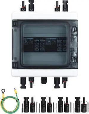 Solar Disconnect Switch 40Amp DC Circuit Breaker with Surge Protector PV Combiner Box for Solar Panel 2 in 2 Out Solar Disconnect Switch 40Amp DC Circuit Breaker with Surge Protector PV Combiner Box for Solar Panel 2 in 2 Out