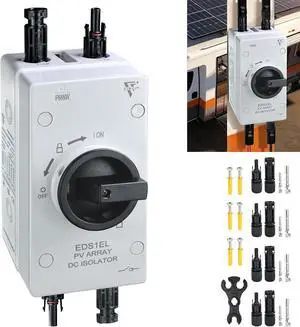PV2 Solar Disconnect Switch 4-Pole DC 1500V 32A Isolator Solar Switch with Enclosure for Rooftop Solar Systems, RVs and Boat Waterproof IP66 Black with MC4 PV2 Solar Disconnect Switch 4-Pole DC 1500V 32A Isolator Solar Switch with Enclosure for Rooftop Solar Systems, RVs and Boat Waterproof IP66 Black with MC4