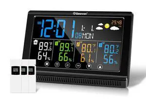 Weather Station Wireless Indoor Outdoor Thermometer 3 Sensors, Color Display Digital Temperature Humidity Monitor with Barometer, Calendar, USB Charge and Adjustable Backlight Weather Station Wireless Indoor Outdoor Thermometer 3 Sensors, Color Display Digital Temperature Humidity Monitor with Barometer, Calendar, USB Charge and Adjustable Backlight