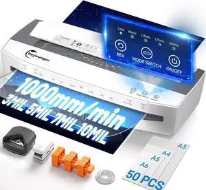 3-10mil Commercial Laminator, 4-Roller 13 Inch Set with 50 Sheets | 1000mm/min Speed, 1 Min Warmup, REV Auto Reverse Jam Free, Hot Cold Modes, NTC Temp Control, All-in-1 for Office School Home 3-10mil Commercial Laminator, 4-Roller 13 Inch Set with 50 Sheets | 1000mm/min Speed, 1 Min Warmup, REV Auto Reverse Jam Free, Hot Cold Modes, NTC Temp Control, All-in-1 for Office School Home