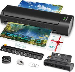 13 Inch Laminator Machine with 30 Laminating Sheets, A3 11-in-1 Hot & Cold Thermal Laminator for Teachers, 60S Fast Warm-Up, 450mm/min, Never-Jam Design Laminate Machine for Home, Office, School 13 Inch Laminator Machine with 30 Laminating Sheets, A3 11-in-1 Hot & Cold Thermal Laminator for Teachers, 60S Fast Warm-Up, 450mm/min, Never-Jam Design Laminate Machine for Home, Office, School