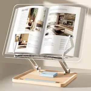 Acrylic Book Stand with Storage Base, Dual Aluminum Arm Reading Holder | Non-Slip Silicone Clips, Hands-Free Reading, Holds Pens & Notes, for Cookbook, Recipe & Textbook Acrylic Book Stand with Storage Base, Dual Aluminum Arm Reading Holder | Non-Slip Silicone Clips, Hands-Free Reading, Holds Pens & Notes, for Cookbook, Recipe & Textbook