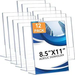 12 Pack Acrylic Sign Holder 8.5 x 11, Clear Plastic Display Stands for Tabletop, L-Shape Acrylic Stands for Flyers, Documents, Office, Restaurants, Vertical Sign Holder 8.5x11 for Desktop 12 Pack Acrylic Sign Holder 8.5 x 11, Clear Plastic Display Stands for Tabletop, L-Shape Acrylic Stands for Flyers, Documents, Office, Restaurants, Vertical Sign Holder 8.5x11 for Desktop