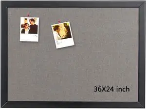 Bulletin Board 36 x 24 Inch, 100% Wood Framed Canvas Cork Board with Grey Fabric, Wall Mounted Notice Board for Home Office School Bulletin Board 36 x 24 Inch, 100% Wood Framed Canvas Cork Board with Grey Fabric, Wall Mounted Notice Board for Home Office School