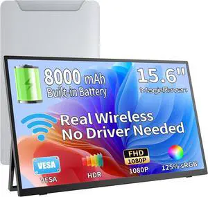 Wireless Portable Monitor for Laptop with Battery, 15.6" 1080P IPS | AirPlay & Miracast, Up to 5H Battery, Works with Laptop/Phone/Tablet, Auto-Rotation, Second Screen for Travel/Office/Home Wireless Portable Monitor for Laptop with Battery, 15.6" 1080P IPS | AirPlay & Miracast, Up to 5H Battery, Works with Laptop/Phone/Tablet, Auto-Rotation, Second Screen for Travel/Office/Home