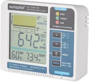 Autopilot Desktop CO2 Monitor & Data Logger | 2 Channel NDIR Gas Sensor, LED Display with Trend Chart, Logs 24 Hour or 7 Day History, Audible High and Low Alarm Autopilot Desktop CO2 Monitor & Data Logger | 2 Channel NDIR Gas Sensor, LED Display with Trend Chart, Logs 24 Hour or 7 Day History, Audible High and Low Alarm