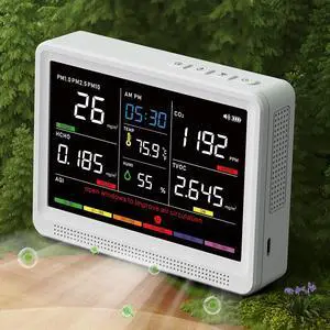 16 in 1 Air Quality Monitor Indoor Real-Time Wildfire CO2 Monitor | Portable Real-Time Display 9 AQI + 7 Alerts CO2, TVOC, PM2.5 PM1.0 PM10, HCHO Temperature Humidity AQI & Time, Home Office 16 in 1 Air Quality Monitor Indoor Real-Time Wildfire CO2 Monitor | Portable Real-Time Display 9 AQI + 7 Alerts CO2, TVOC, PM2.5 PM1.0 PM10, HCHO Temperature Humidity AQI & Time, Home Office