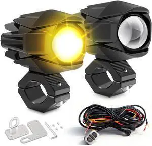 LED Motorcycle Fog Lights 60W 18000LM Driving Auxiliary Lights 7 Modes Amber White Light Combo with Waterproof Wire Harness Kit, Universal Fit for Motorcycle SUV ATV UTV, 2PCS LED Motorcycle Fog Lights 60W 18000LM Driving Auxiliary Lights 7 Modes Amber White Light Combo with Waterproof Wire Harness Kit, Universal Fit for Motorcycle SUV ATV UTV, 2PCS