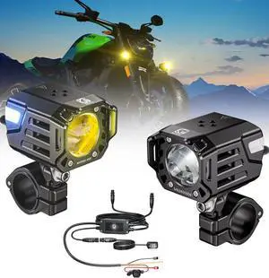 Motorcycle Auxiliary LED Fog Light 60W Amber Spotlight Lights | Motorcycle Driving Light Kit with Amber Breathing DRL, Dual Color LED Light Pod Off-road Work Light for Motorcycle Jeep Truck Motorcycle Auxiliary LED Fog Light 60W Amber Spotlight Lights | Motorcycle Driving Light Kit with Amber Breathing DRL, Dual Color LED Light Pod Off-road Work Light for Motorcycle Jeep Truck