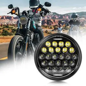 5 3/4" 5.75 Inch Motorcycle LED Headlight Compatible with Dyna Sportster Iron 883 Street BOB Low Rider Super Wide Headlamps with Round Projector Driving Light -Black 5 3/4" 5.75 Inch Motorcycle LED Headlight Compatible with Dyna Sportster Iron 883 Street BOB Low Rider Super Wide Headlamps with Round Projector Driving Light -Black