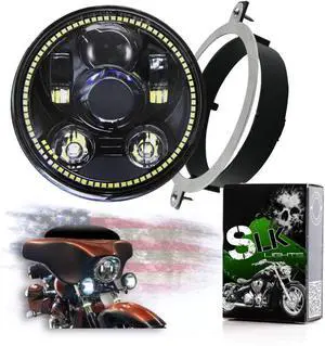 us Customs VTX 5.75 inch Chrome Round LED Projector Daymaker Headlight with Bracket and Hardware Plug and Play Motorcycle Headlight Compatible with Honda VTX 1300, VTX 1800 (Black/White Halo) us Customs VTX 5.75 inch Chrome Round LED Projector Daymaker Headlight with Bracket and Hardware Plug and Play Motorcycle Headlight Compatible with Honda VTX 1300, VTX 1800 (Black/White Halo)