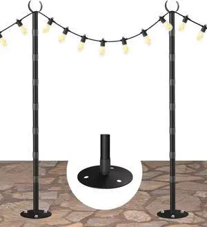 10Ft String Light Poles for Hard Surfaces, Outdoor Light Stand for Backyard, Garden & Patio Party Lighting, Heavy-Duty Metal Poles with Waterproof Finish, Rustproof & Adjustable, 2 Pack 10Ft String Light Poles for Hard Surfaces, Outdoor Light Stand for Backyard, Garden & Patio Party Lighting, Heavy-Duty Metal Poles with Waterproof Finish, Rustproof & Adjustable, 2 Pack