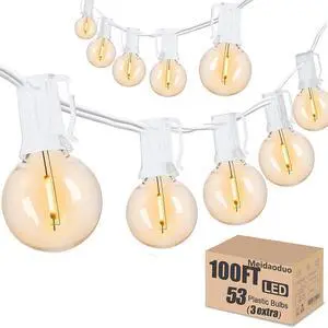 Outdoor String Lights Waterproof Patio LED 100FT G40 Globe String Lights with 53 Shatterproof Clear Bulbs(3 Extra) for Indoor/Outdoor Wedding Pergola Gazebo White String Lights Outdoor String Lights Waterproof Patio LED 100FT G40 Globe String Lights with 53 Shatterproof Clear Bulbs(3 Extra) for Indoor/Outdoor Wedding Pergola Gazebo White String Lights