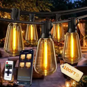 Outdoor String Lights, 100 FT Patio Lights for Outside | Smart App & Remote Control with Timer, Dimmable with 4 Scene Modes, Warm White Waterproof LED Bulbs for Garden, Yard Decor Outdoor String Lights, 100 FT Patio Lights for Outside | Smart App & Remote Control with Timer, Dimmable with 4 Scene Modes, Warm White Waterproof LED Bulbs for Garden, Yard Decor