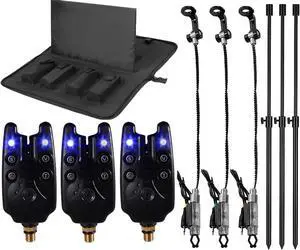 Fishing Bite Alarm & Bankstick Set - Includes 3 LED Alarms, 3 Swinger Indicators, 3 Telescopic Rod Holders & Waterproof Carry Bag for Carp Fishing Gear Fishing Bite Alarm & Bankstick Set - Includes 3 LED Alarms, 3 Swinger Indicators, 3 Telescopic Rod Holders & Waterproof Carry Bag for Carp Fishing Gear