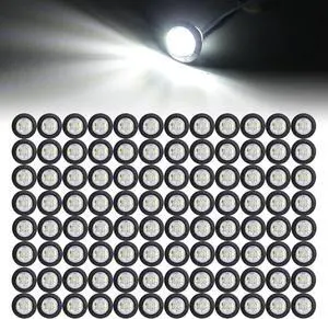 100 Pcs 3/4 Inch Clear Lens White LED Bullet Side Marker Clearance Lights Universal Fits Trailer Truck Lorry SUV ATV RV Bus Van w/Rubber Grommet 12V DC 100 Pcs 3/4 Inch Clear Lens White LED Bullet Side Marker Clearance Lights Universal Fits Trailer Truck Lorry SUV ATV RV Bus Van w/Rubber Grommet 12V DC