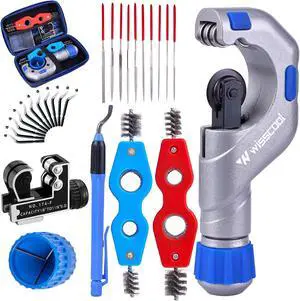 WISSCOOL 8-in-1 Tubing Cutter Set HVAC | Heavy Duty Pipe Cutter 3/16"-2" O.D, mini tube cutters 1/8"-7/8", reamer, deburring tool, needle files copper cleaning brush WISSCOOL 8-in-1 Tubing Cutter Set HVAC | Heavy Duty Pipe Cutter 3/16"-2" O.D, mini tube cutters 1/8"-7/8", reamer, deburring tool, needle files copper cleaning brush