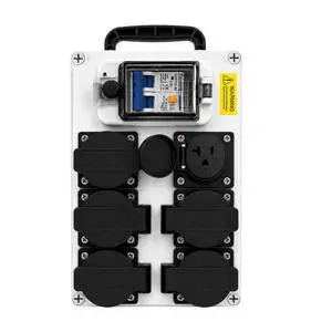 80A Power Distribution Box 110V, 6 NEMA 5-20R Outlets, 2-Pole Main Breaker, IP65 Electrical Outlet Box for Off-Grid Solar Inverters, Workshops & Garages 80A Power Distribution Box 110V, 6 NEMA 5-20R Outlets, 2-Pole Main Breaker, IP65 Electrical Outlet Box for Off-Grid Solar Inverters, Workshops & Garages